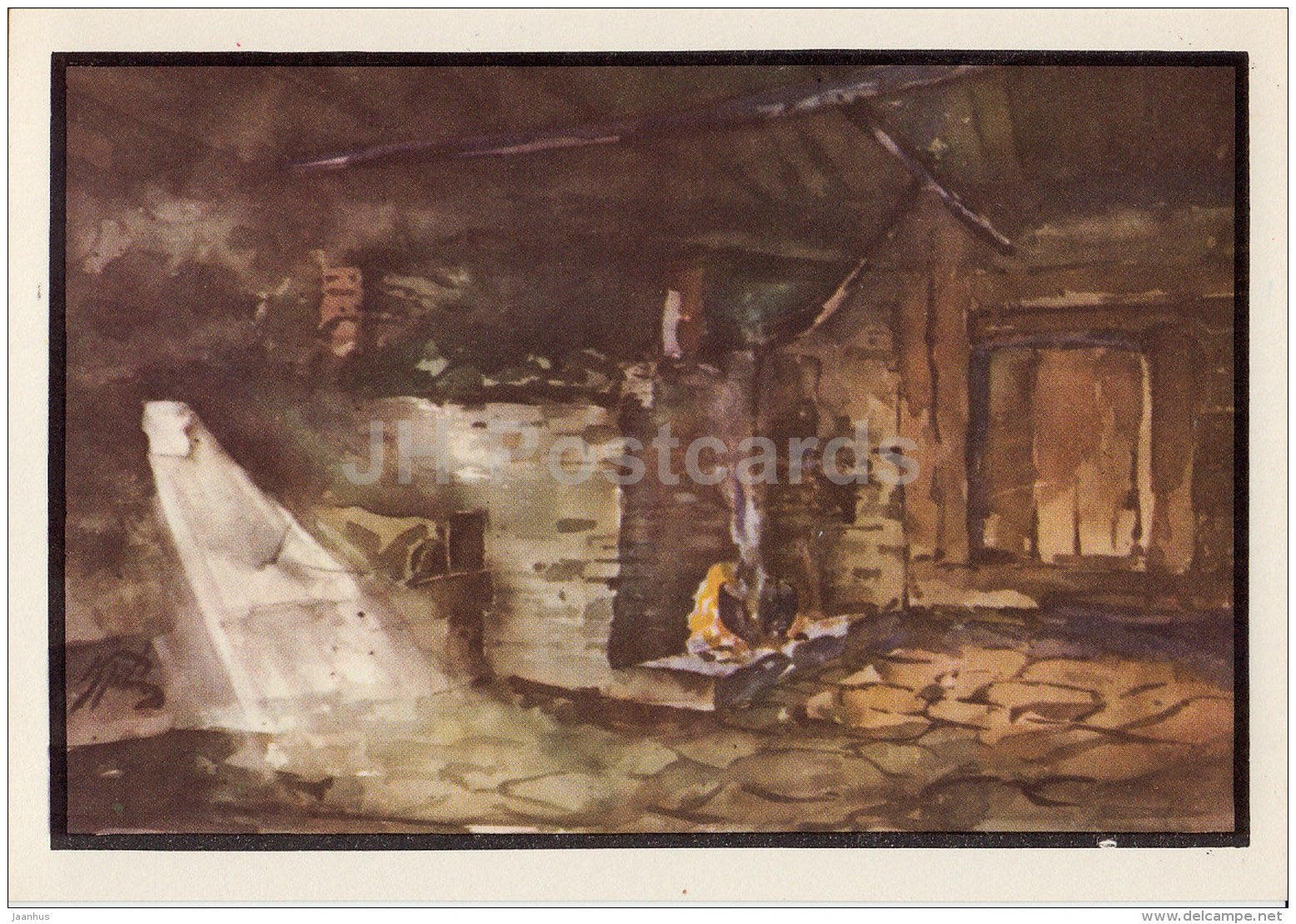 illustration by K. Tihase - Cottager residential rooms - Estonian farm buildings - 1974 - Estonia USSR - unused - JH Postcards