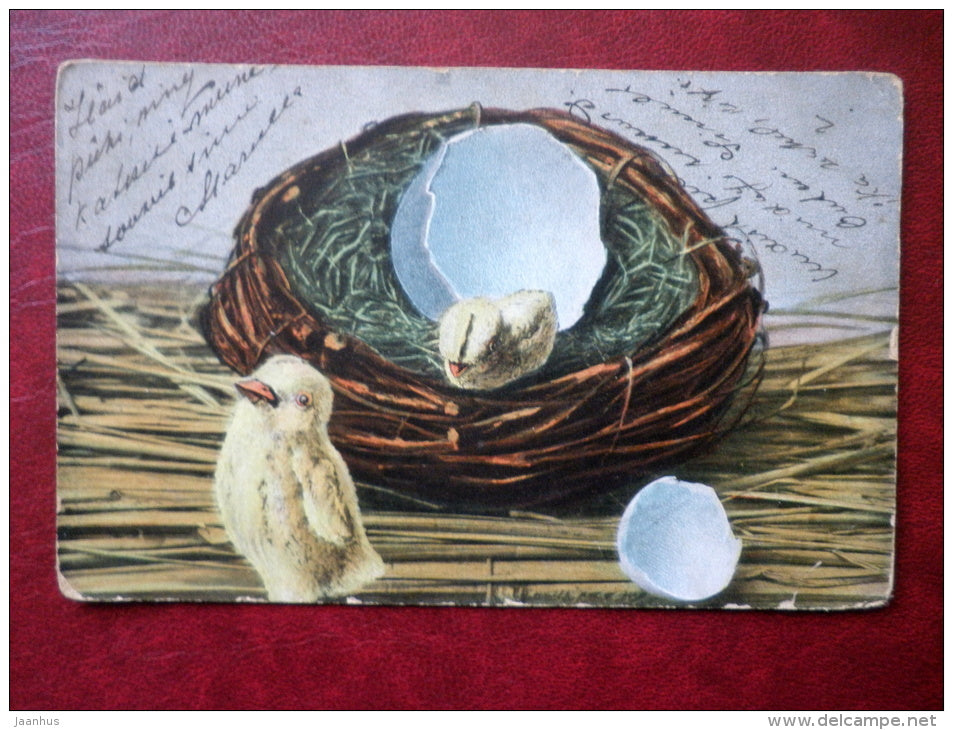 Easter Greeting Card - chicken - eggs - serie No 1633 - circulated in Tsarist Russia , Estonia - used - JH Postcards