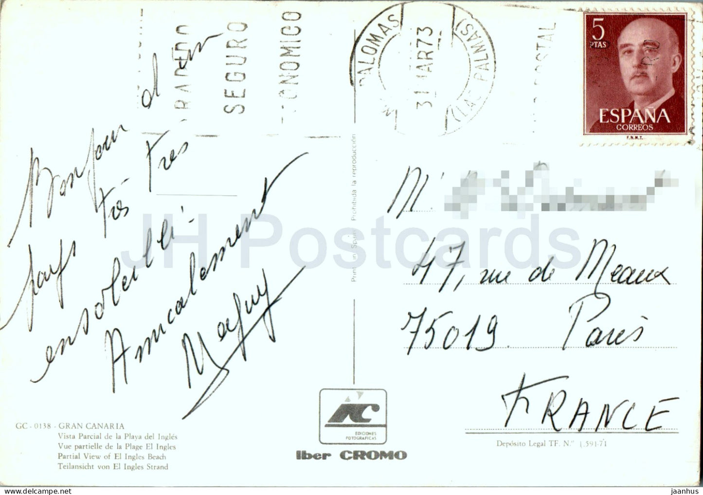 Gran Canaria - Vista Parcial de la Playa del Ingles - Vue partielle de la plage d'El Ingles - 0138 - 1973 - Espagne - utilisé 
