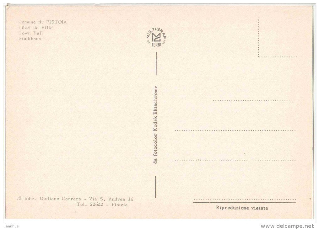 Comune de Pistoia - Town Hall - Toscana - 78 - Italia - Italy - unused - JH Postcards