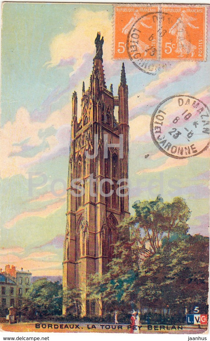 Bordeaux - La Tour Pey Berlan - tower - 1923 - old postcard - France - used - JH Postcards