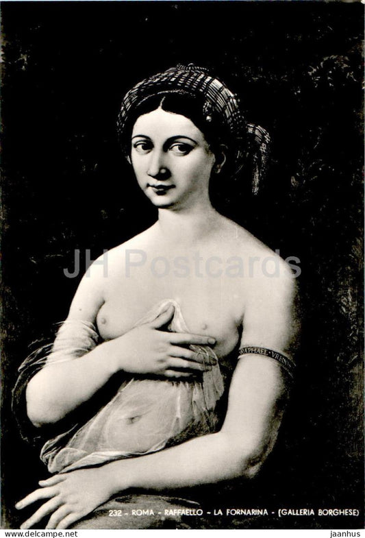 painting by Raffaello - La Fornarina - naked nude woman - Italian art - 232 - Italy - unused - JH Postcards