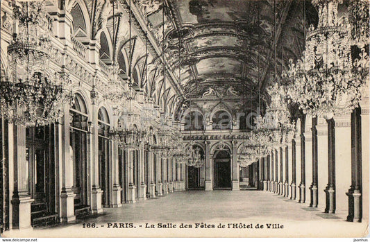 Paris - La Salle des Fetes de l'Hotel de Ville - 166 - old postcard - France - unused - JH Postcards