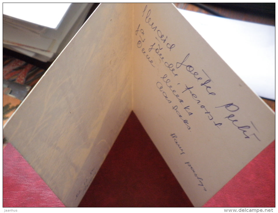 New Year Greeting card - winter river - 1984 - Estonia USSR - used - JH Postcards