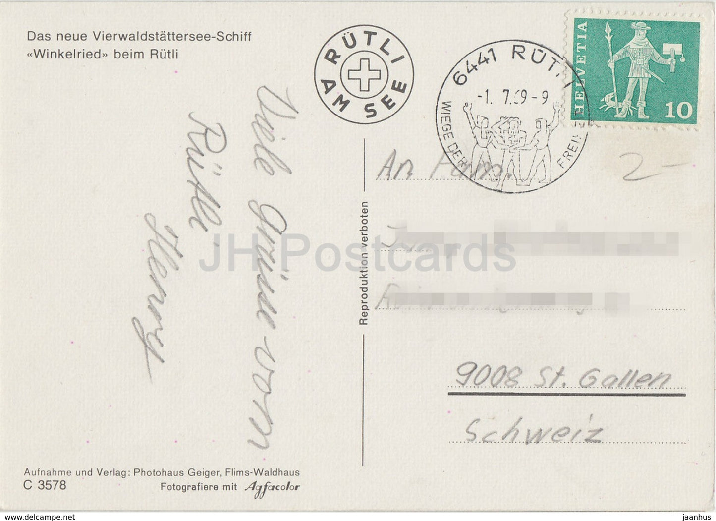 Das Neue Vierwaldstattersee Schiff Winkelried beim Rutli - passenger ship - MS - 1969 - Switzerland - used