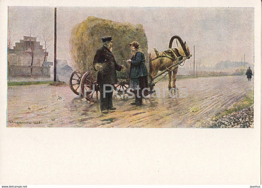 painting by N. Kasatkin - Outbidding - horse carriage - 1 - Russian art - 1963 - Russia USSR - unused - JH Postcards