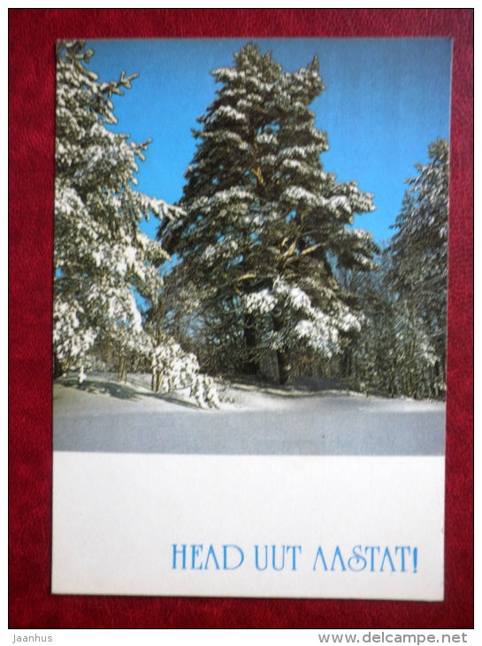 New Year Greeting Card - winter forest 1 - 1983 - Estonia USSR - used - JH Postcards
