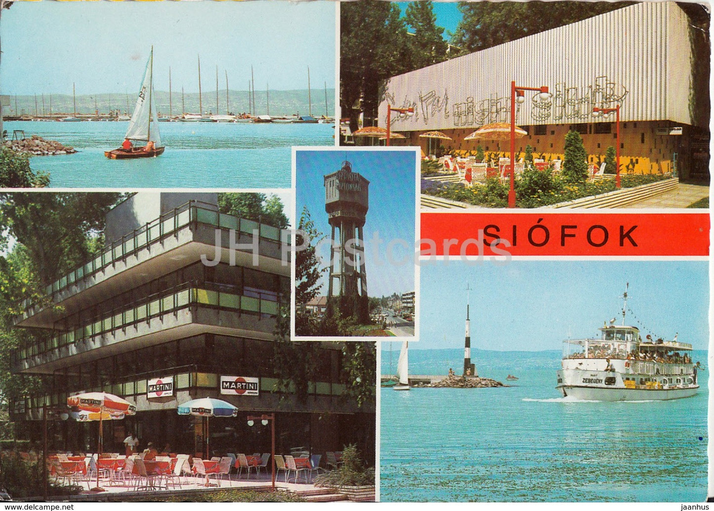 Siofok - sailing boat - hotel - passenger boat - lighthouse - multiview - 1982 - Hungary - used - JH Postcards
