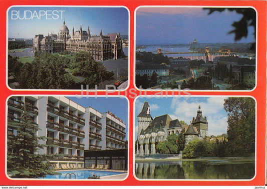 Budapest - bridge - parliament - hotel - castle - multiview - 1991 - Hungary - used - JH Postcards