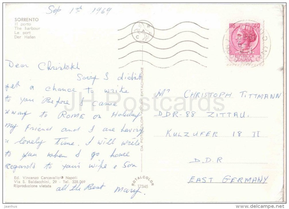 Il Porto - harbour - Sorrento - Napoli - Campania - 17345 - Italia - Italy - sent from Italy to Germany 1969 - JH Postcards