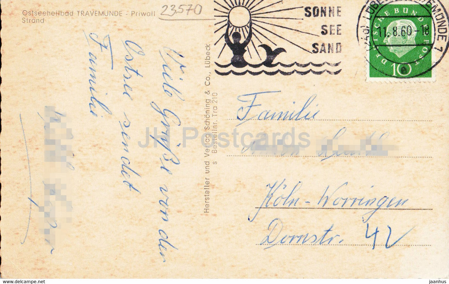Ostseeheilbad Travemunde - Priwall Strand - beach - old postcard - 1960 - Germany - used