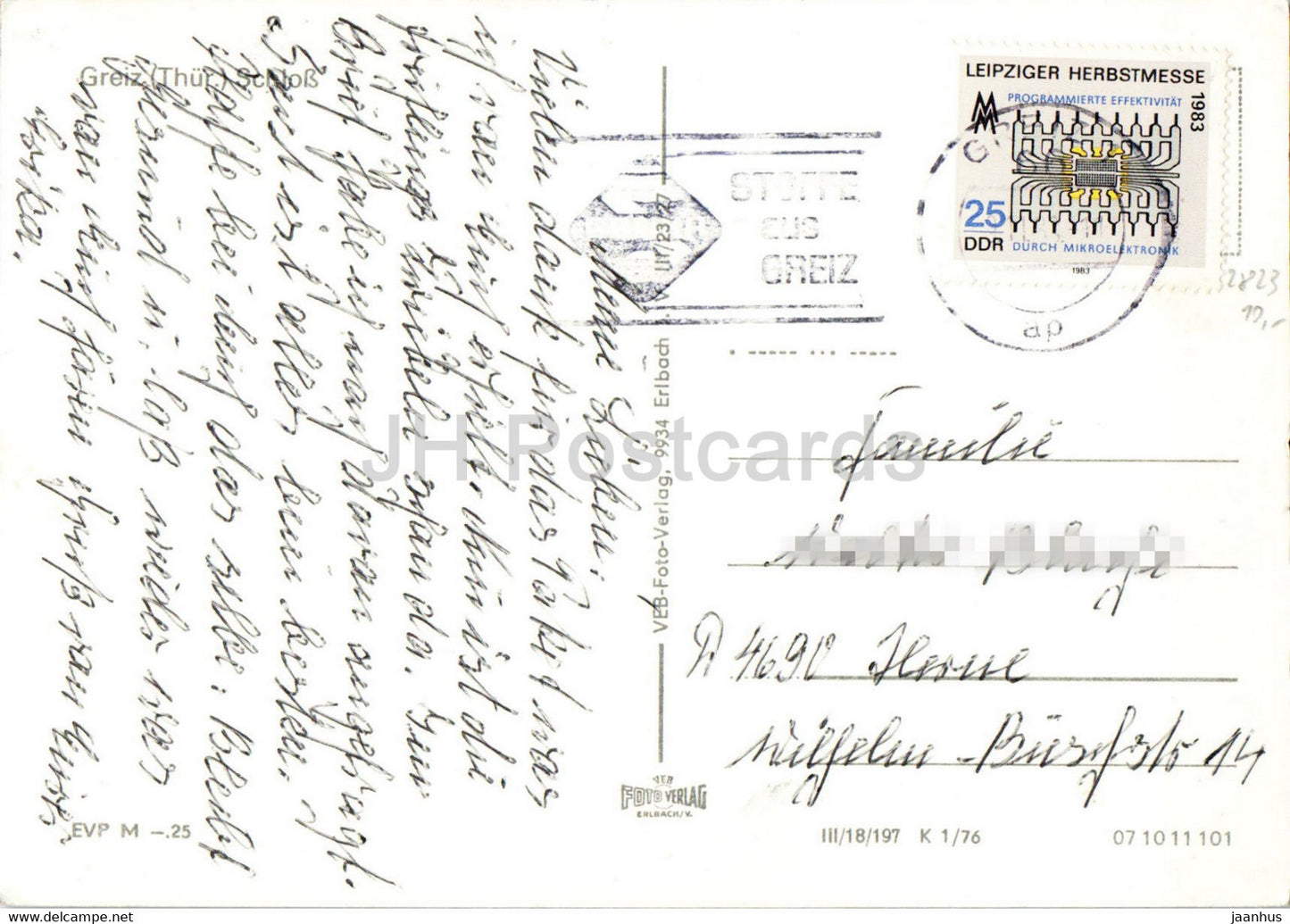 Greiz - Schloss - castle - 1983 - Germany DDR - used