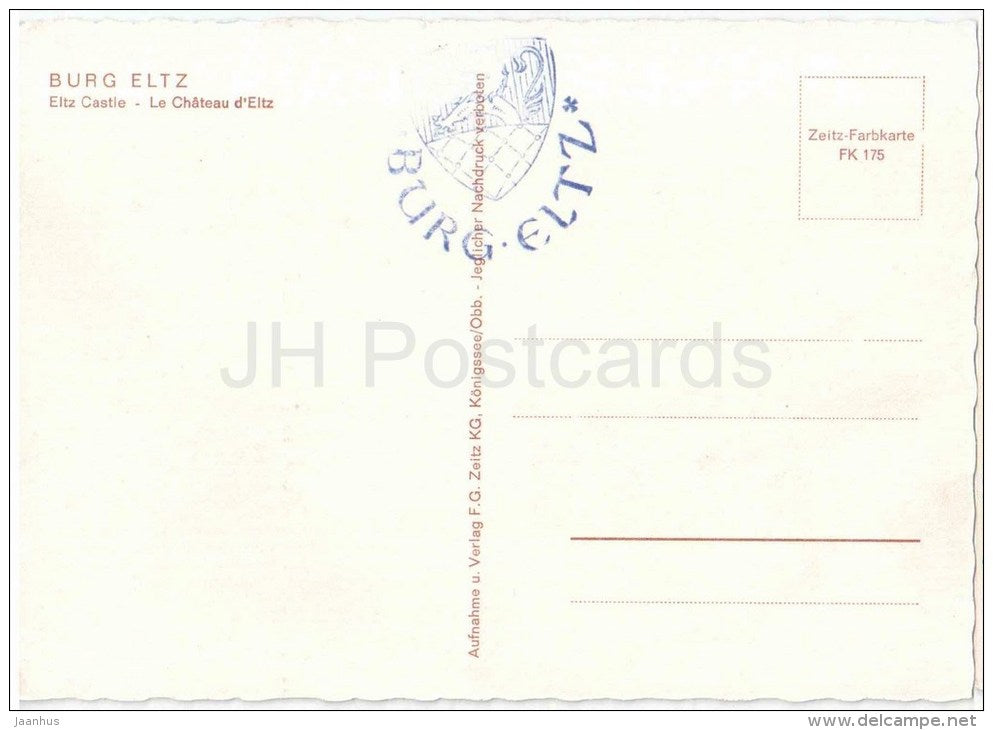 Burg Eltz - Eltz Castle - FK 175 - Germany - nicht gelaufen - JH Postcards
