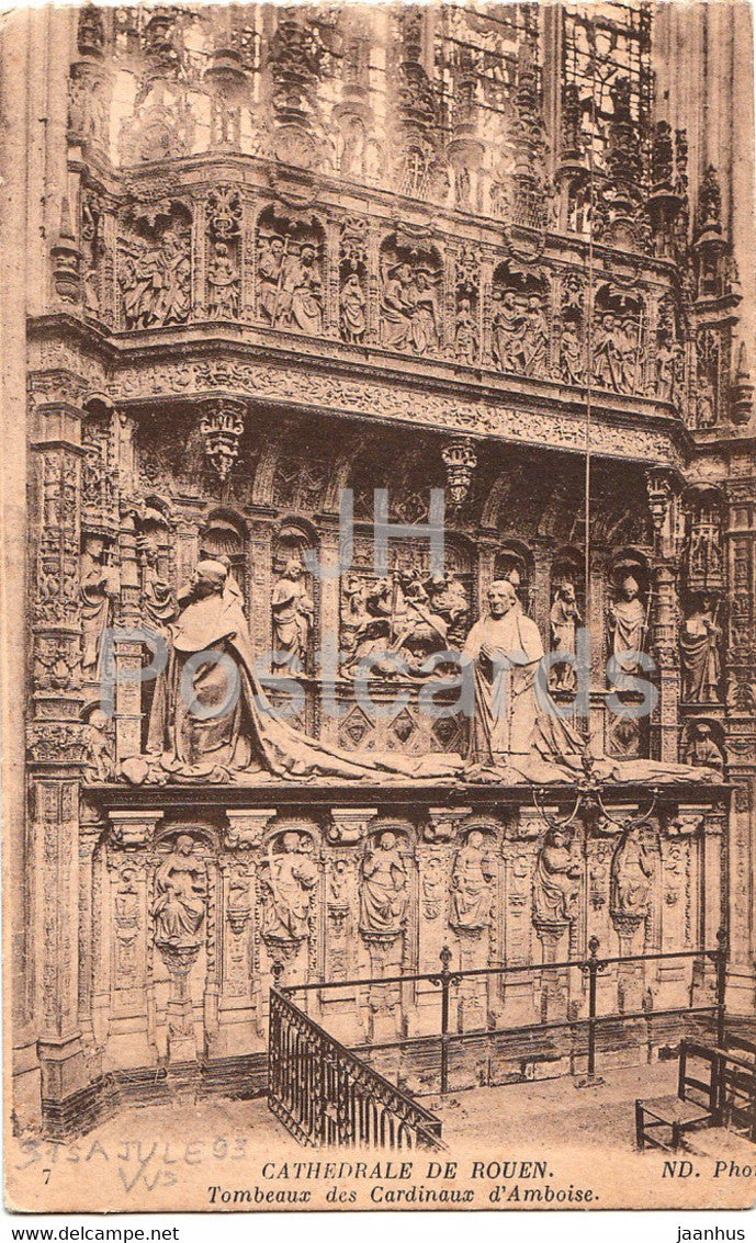 Cathedrale de Rouen - Tombeaux des Cardinaux d'Amboise - 7 - old postcard - 1917 - France - used - JH Postcards
