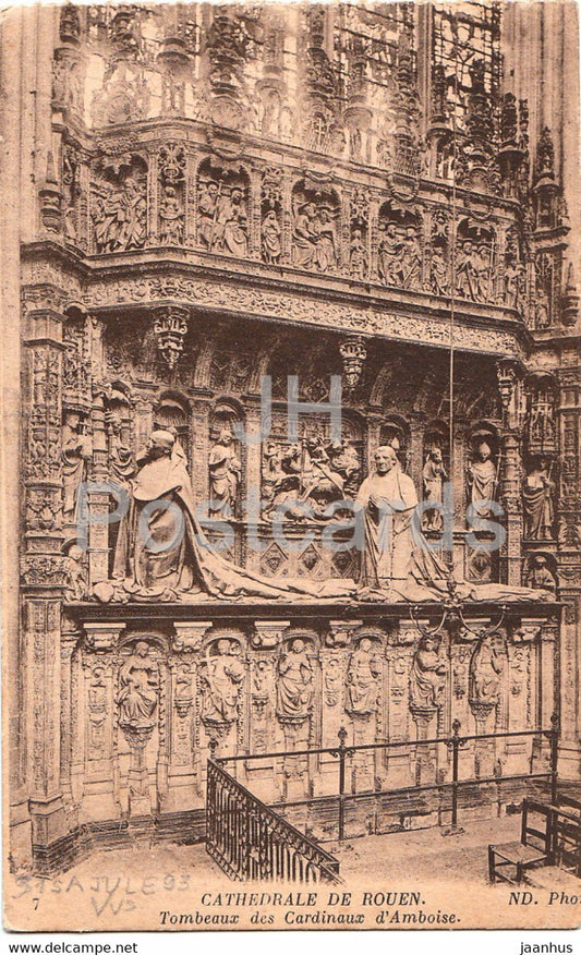Cathedrale de Rouen - Tombeaux des Cardinaux d'Amboise - 7 - old postcard - 1917 - France - used - JH Postcards