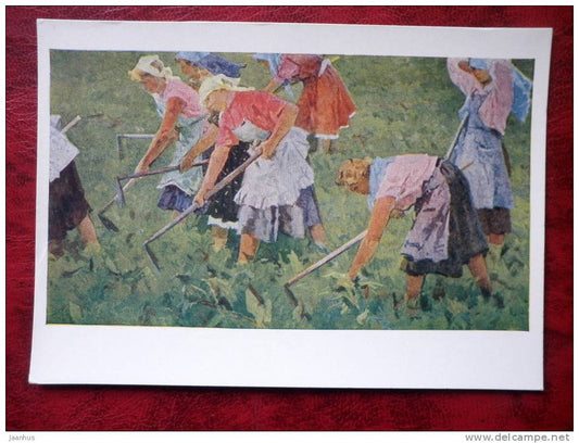 Painting by A. P. Bubnov - on the field - farming - russian art - unused - JH Postcards