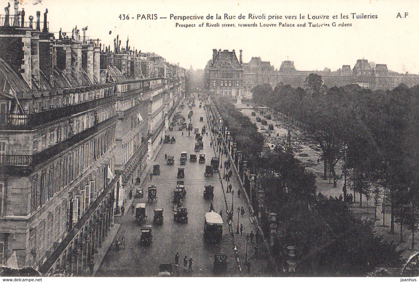 Paris - Perspective de la Rue de Rivoli prise vers le Louvre et les Tuileries - old postcard - 436 - France - unused - JH Postcards