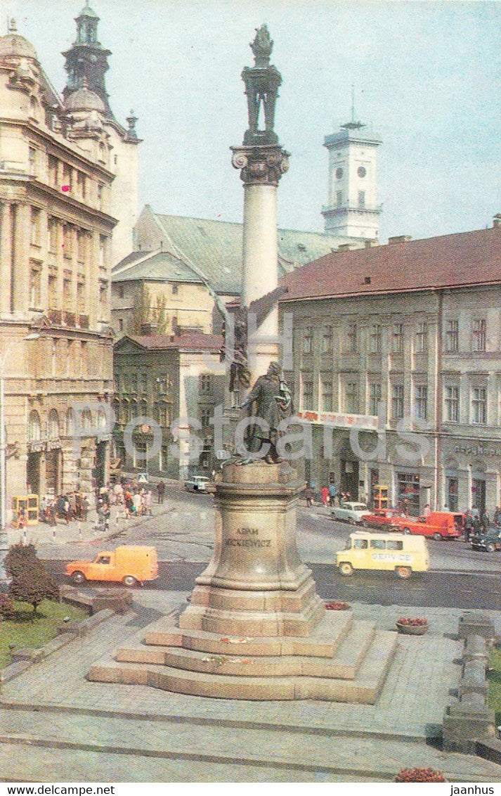 Lviv - Lvov - monument to Polish poet Adam Mickiewicz - 1981 - Ukraine USSR - unused - JH Postcards