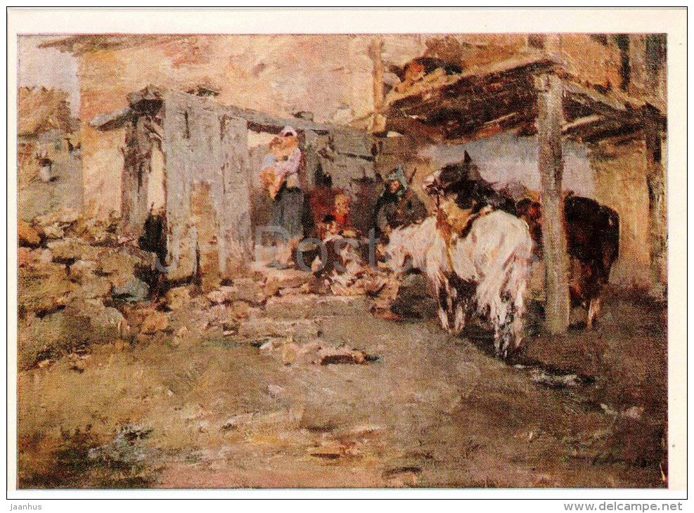 painting by E. Moiseenko - To Civil War , 1956 - horse - russian art - unused - JH Postcards