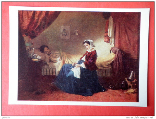 painting by Mikhail Clodt - Sick Musician , 1859 - russian art - unused - JH Postcards