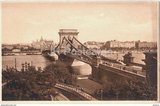 Budapest - Lanchid - Kettenbrucke - bridge - old postcard - 1927 - Hungary - unused - JH Postcards