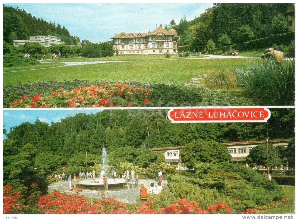 Lazne Luhacovice - Jurkovic house - Park with Brussels fountain - Czechoslovakia - Czech - used in 1983 - JH Postcards