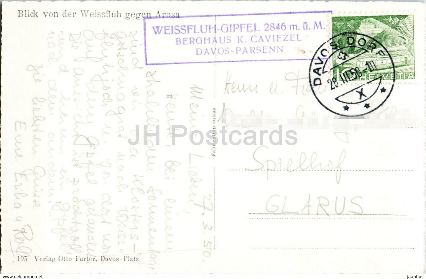 Blick von der Weissfluh gegen Arosa - 195 - old postcard - 1950 - Switzerland - used