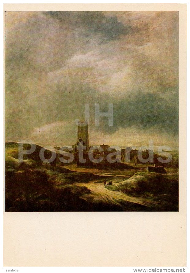 Painting by Jacob van Ruisdael - 1 - View of Egmond aan Zee , 1649 - Dutch art - Russia USSR - 1983 - used - JH Postcards