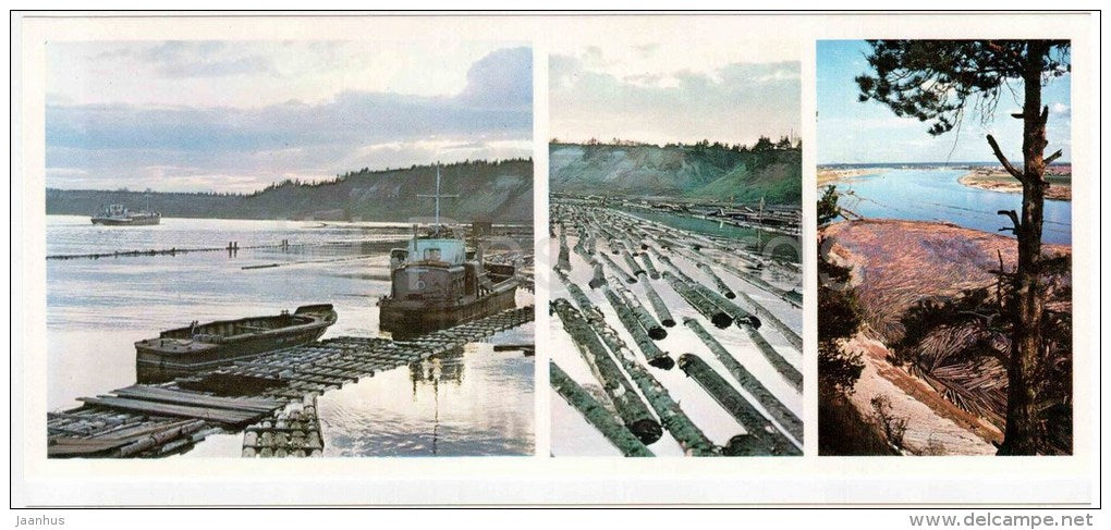 Sukhon river - Yankovskaya fuse - wood processing - rafting - Veliky Ustyug - Russia USSR - 1977 - unused - JH Postcards