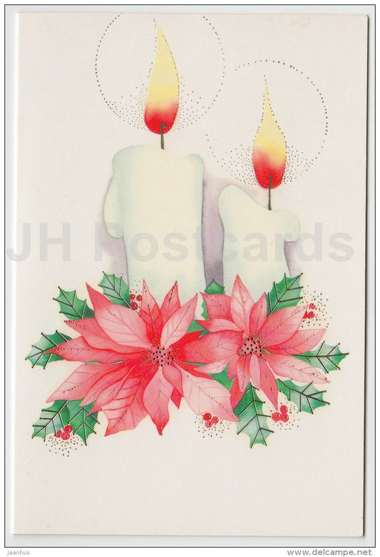 Christmas Greeting Card by L. Laater - candles - flowers - illustration - Estonia - used in 2003 - JH Postcards