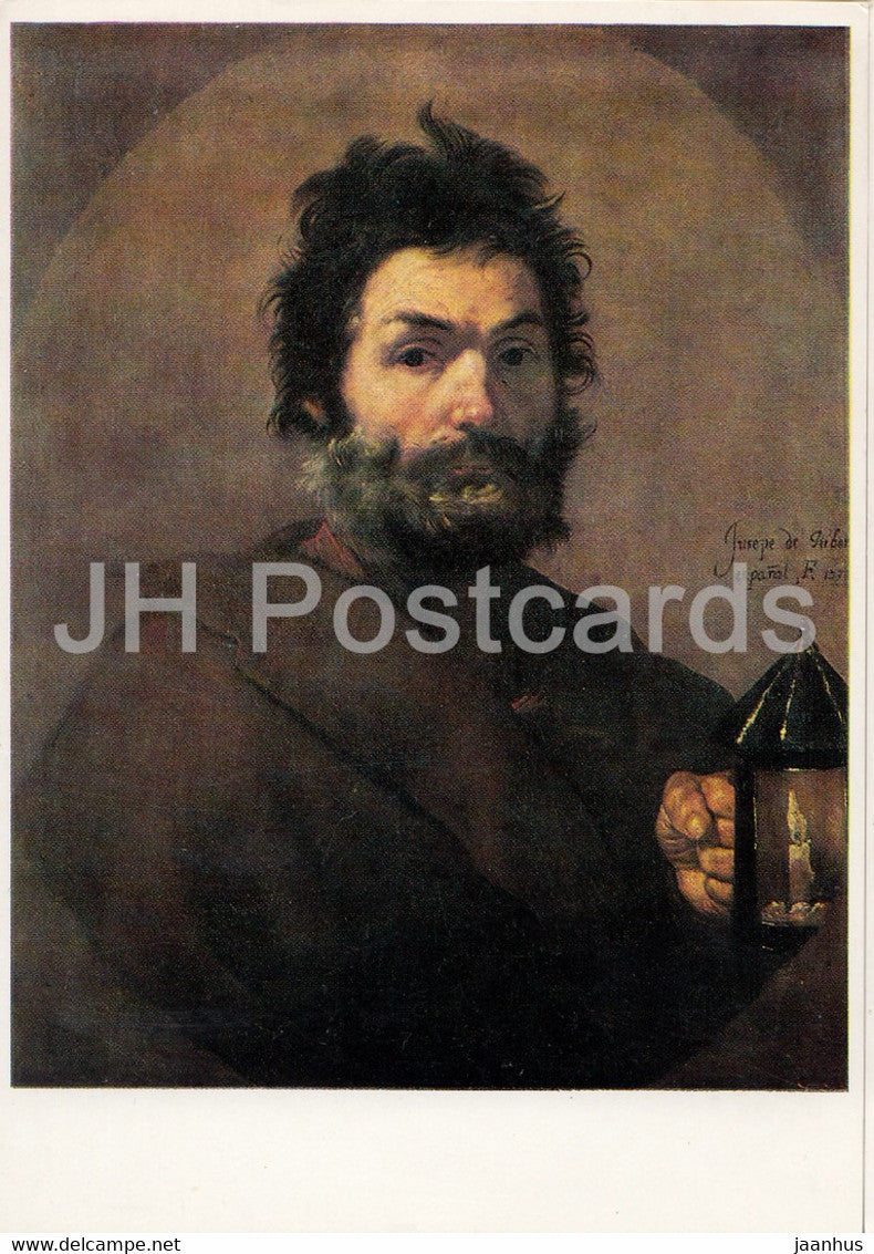 painting by Jusepe de Ribera - Diogenes mit der Laterne - 9289 - Spanish art - Germany DDR - unused - JH Postcards