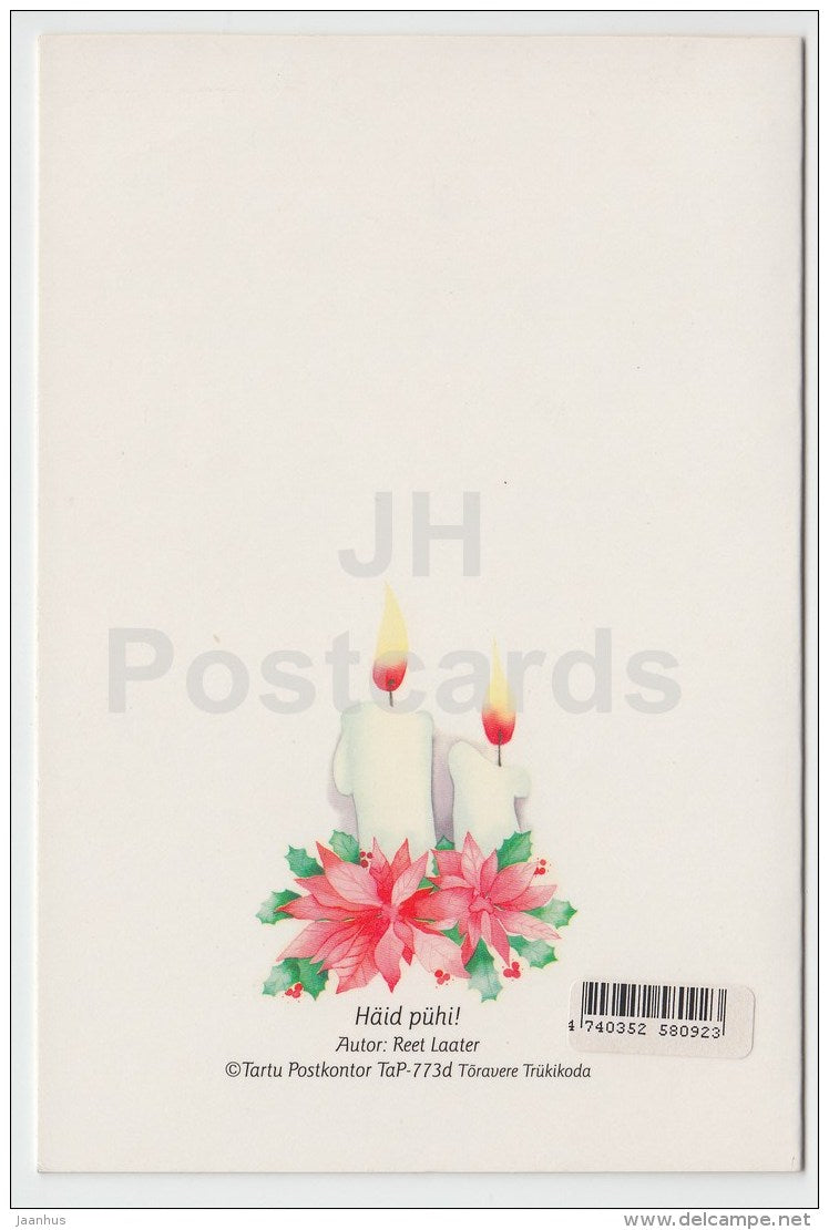 Christmas Greeting Card by L. Laater - candles - flowers - illustration - Estonia - used in 2003 - JH Postcards