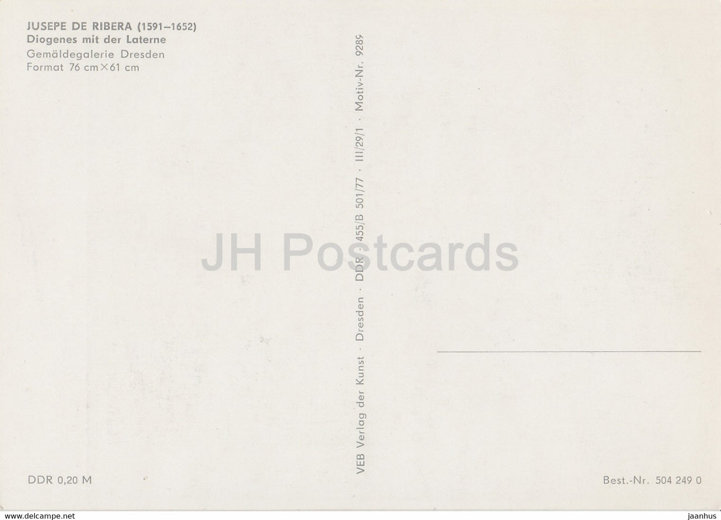 peinture de Jusepe de Ribera - Diogène mit der Laterne - 9289 - Art espagnol - Allemagne DDR - inutilisé