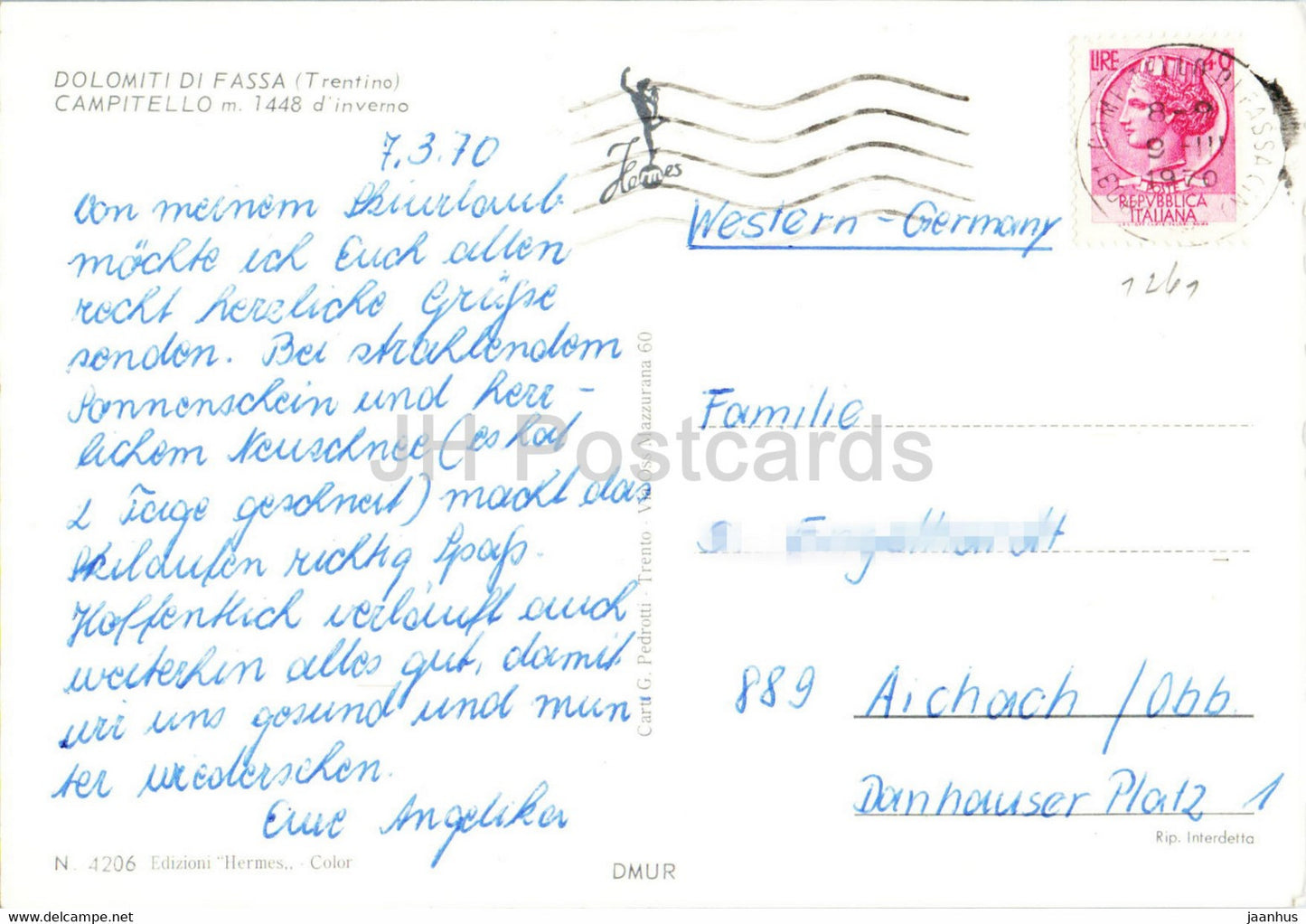 Dolomiti di Fassa Trentino - Campitello 1448 m - 1970 - Italy - used