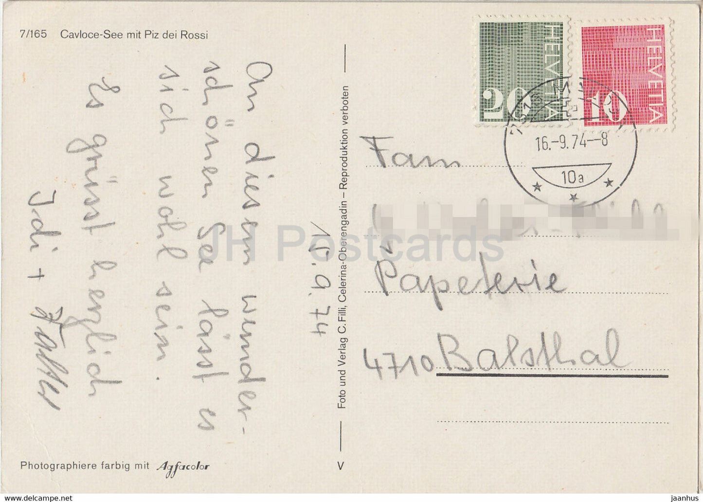 Cavloce See mit Piz dei Rossi - 1974 - Suisse - occasion