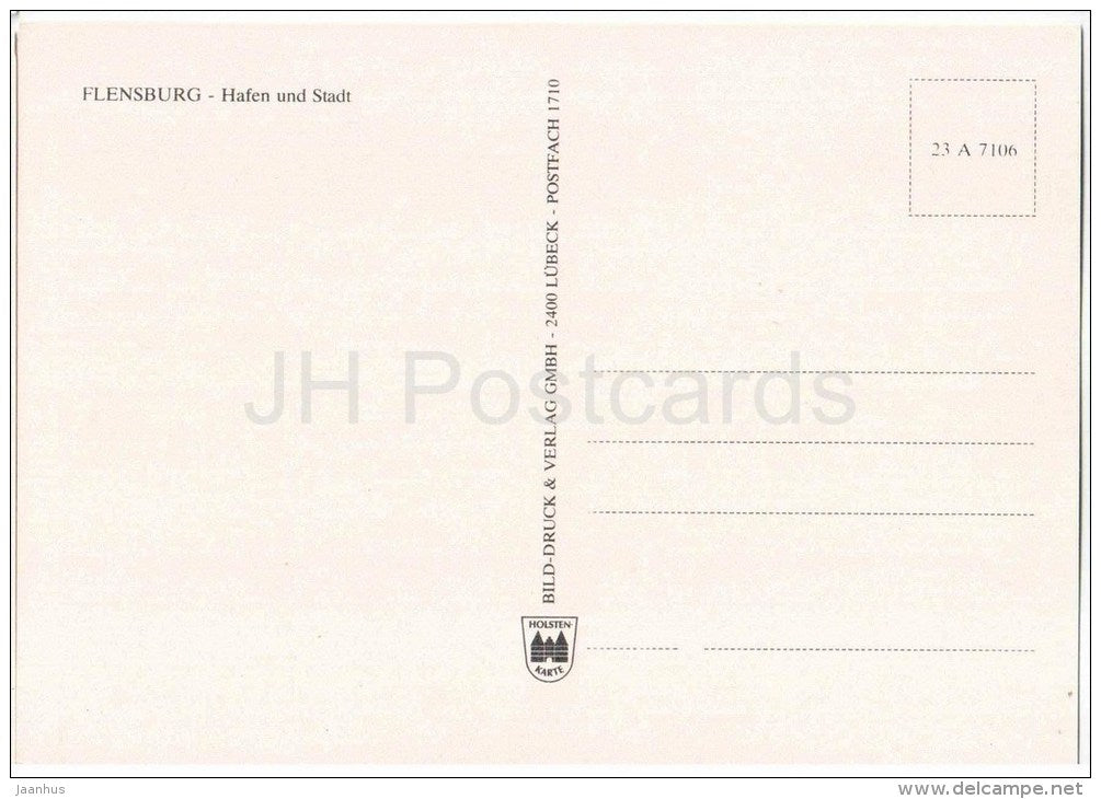 Flensburg - Hafen und Stadt - Boot - boat - port - Germany - ungelaufen - JH Postcards