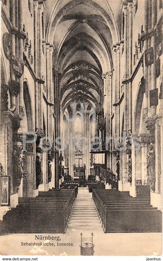Nurnberg - Sebalduskirche - Inneres - 3186 - old postcard - 1909 - Germany - unused - JH Postcards