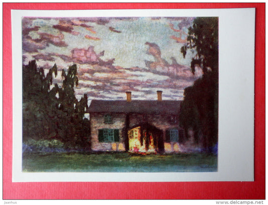 painting by Petras Kalpokas - House in the Eventide . 1912 - lithuanian art - unused - JH Postcards