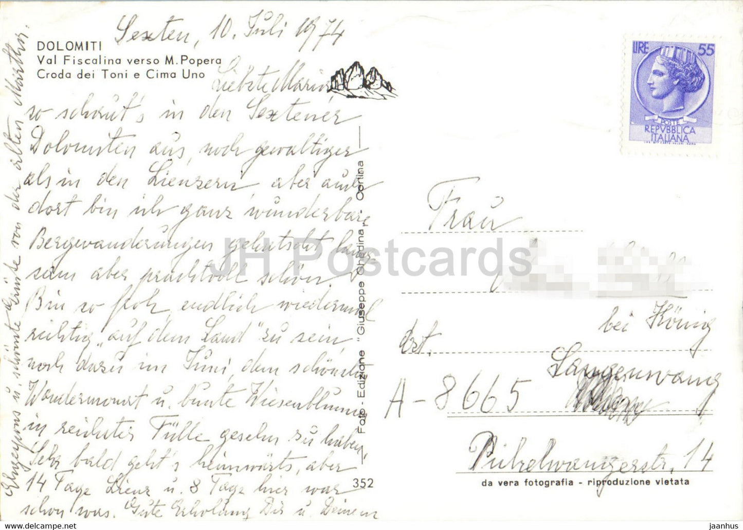 Dolomiti - Val Fiscalina verso M Popera - Croda dei Toni e Cima Uno - 1979 - Italy - used