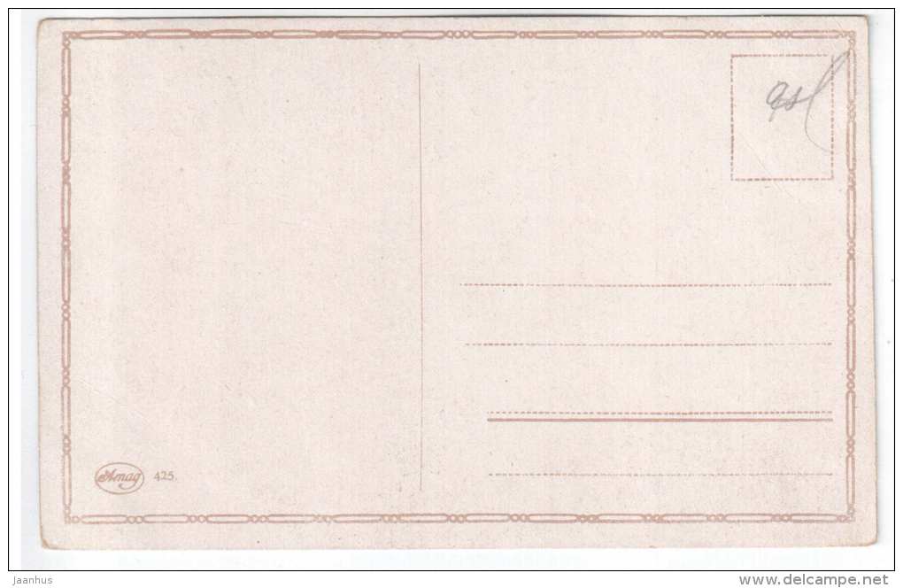 illustration by Fiebiger - forest , road , lake - Amag 425 - old postcard - unused - JH Postcards