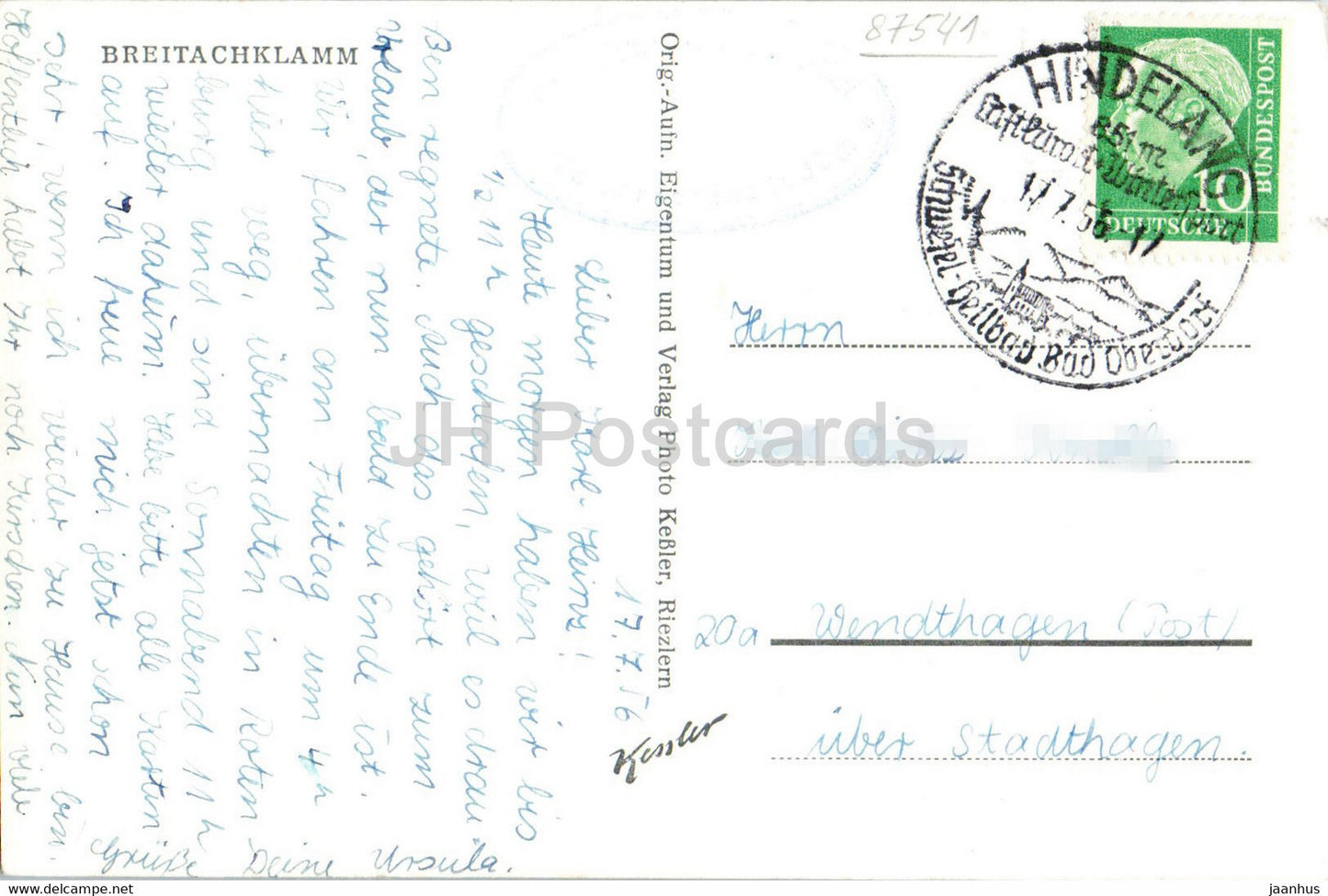 Breitachklamm - old postcard - 1956 - Germany - used