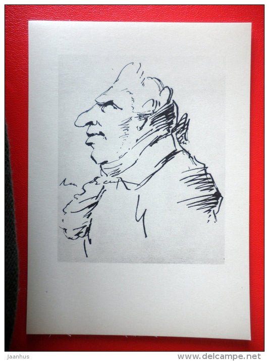 drawing by writer I. Krylov . Portrait of unknown man - Drawings by Russian Writers - 1961 - Russia USSR - unused - JH Postcards