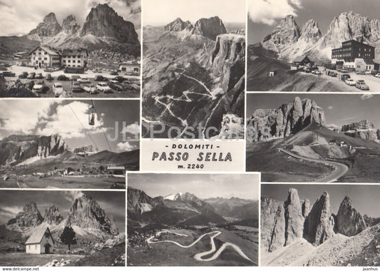 Dolomiti Passo Sella  2240 m - multiview - cars - cable car - Italy - Italia - unused - JH Postcards