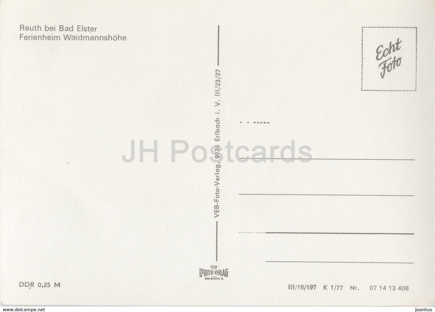 Reuth bei Bad Elster - Ferienheim Waidmannshohe - Bad Elster - Germany DDR - unused