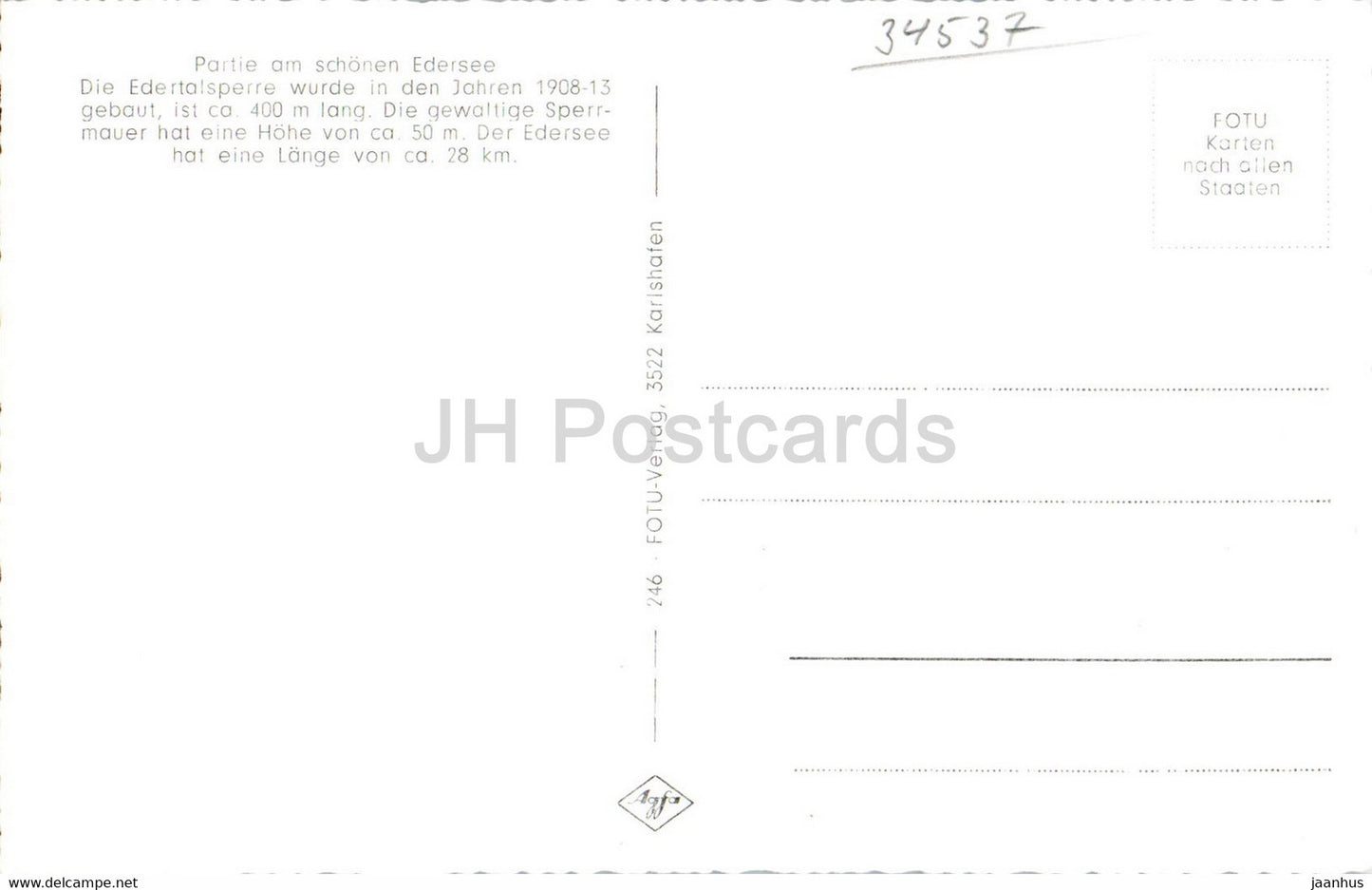 Partie am schonen Edersee - Edertalsperre - 1 - old postcard - Germany - unused