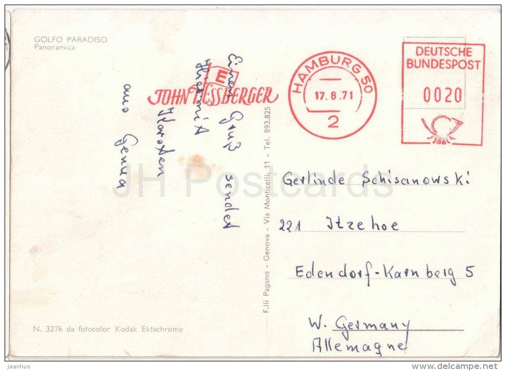 panoramica - Golfo Paradiso - Genova - Liguria - N. 3276 - Italia - Italy - used in 1971 - JH Postcards