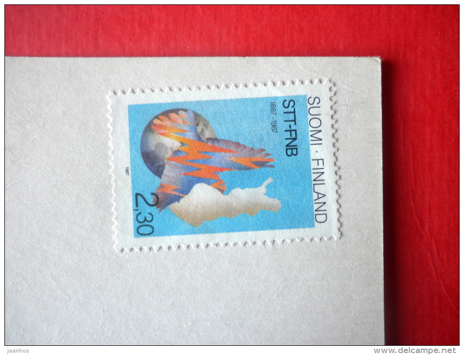 New Year Greeting Card - boy - dog - clock - 284 - Sweden - sent from Finland to Estonia USSR 1987 - JH Postcards