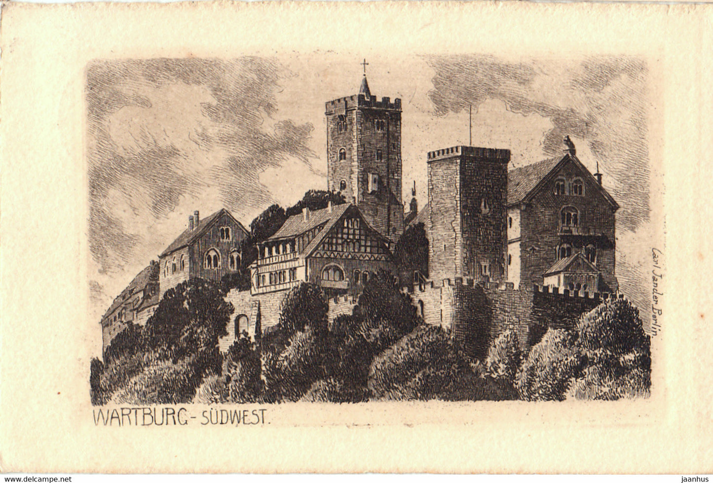 Wartburg - Sudwest - Carl Jander - castle - old postcard - 1917 - Germany - used - JH Postcards