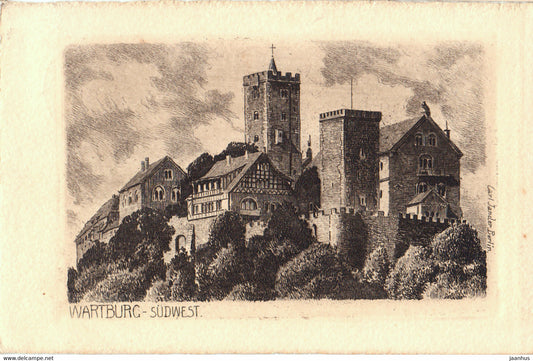 Wartburg - Sudwest - Carl Jander - castle - old postcard - 1917 - Germany - used - JH Postcards