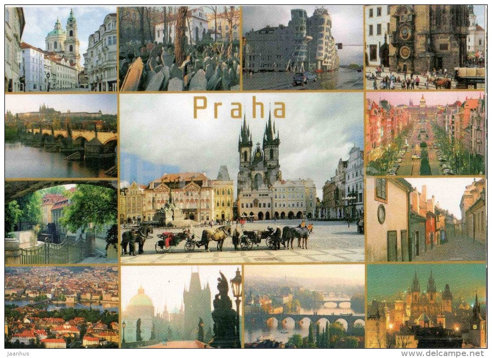 Old Town Square - old clock - castle - Wenceslas square - kampa - the Golden Lane - Prague - Praha - Czech - unused - JH Postcards